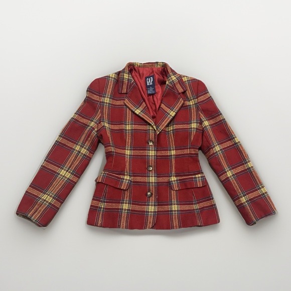 Gap Blazer Womens Size 6 Vintage Wool Red Plaid Lined Three-Button Placket - Picture 1 of 8